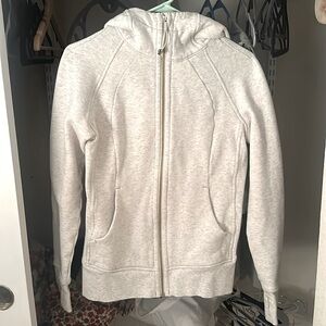 Lululemon Scuba full zip hip length hoodie, heather bone white, size 6, very new